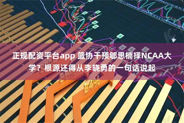 正规配资平台app 篮协干预郇思楠择NCAA大学？根源还得从李晓勇的一句话说起